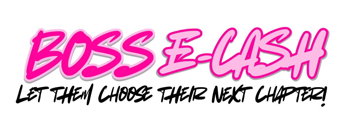Pink and black text 'BOSS E-LASH Let Them Choose Their Next Chapter!' on a white background