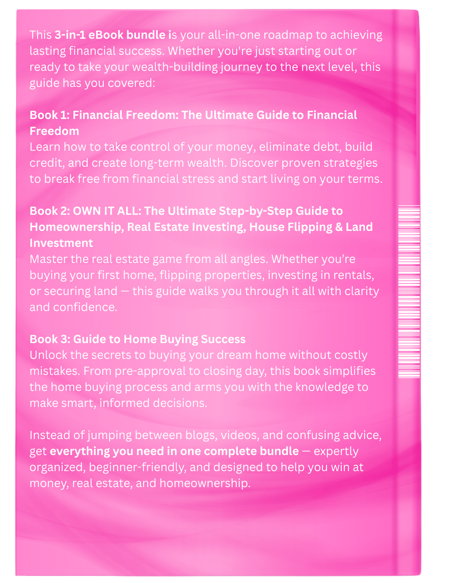 Pink eBook bundle cover with text about financial freedom, homeownership, and real estate investing.