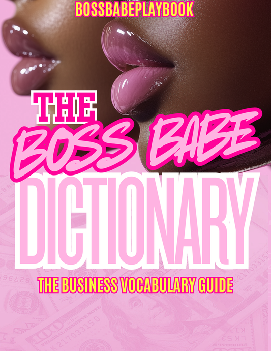 Book cover of 'The Boss Babe Dictionary' with a pink background and text.